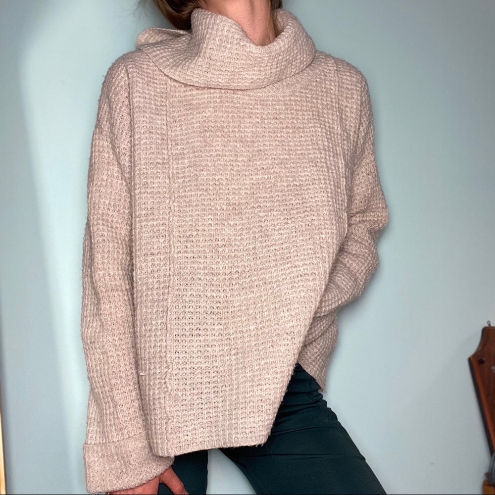 Free People Waffle Knit Turtleneck 100% Wool Sweater